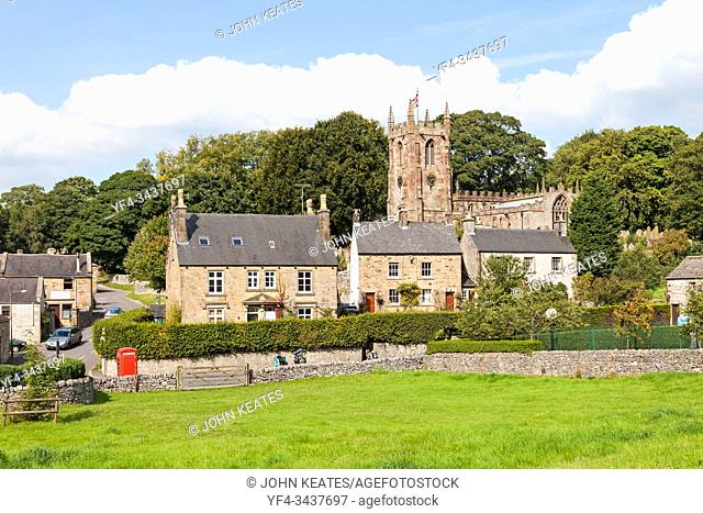 St. Giles Parish church and the village of Hartington, Derbyshire, England, United Kingdom