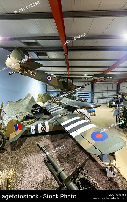 england, hampshire, andover, andover army flying museum, interior view of various military aircraft