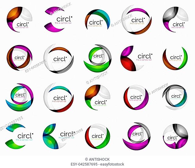 Circle logo collection. Transparent overlapping swirl shapes. Modern clean business icons set. Vector illustration