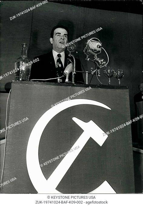 Oct. 24, 1974 - General Secretary of the French Communist Party Georges Marchais opened the 21st Conference of the French Communist Party in Vitry-Sur-Seine