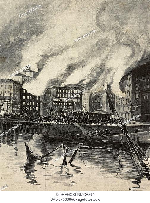 View of Santander after the explosion of the Cabo Machichaco steamer, November 3, 1893, Spain, drawing by E Scotti from a sketch by Gervasini