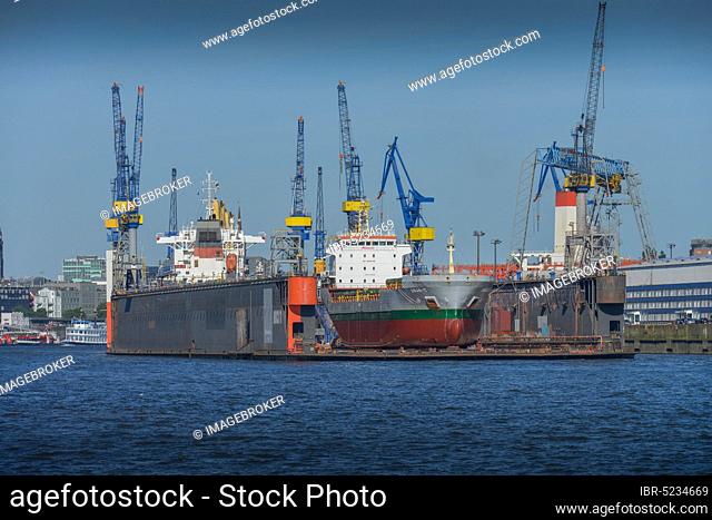 Dry dock, Blohm + Voss shipyard, Steinwerder, Hamburg, Germany, Europe