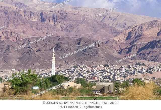 The minaret of a mosque is the most prominent point of this Jordanian village east of the Dead Sea. (04 November 2018) | usage worldwide