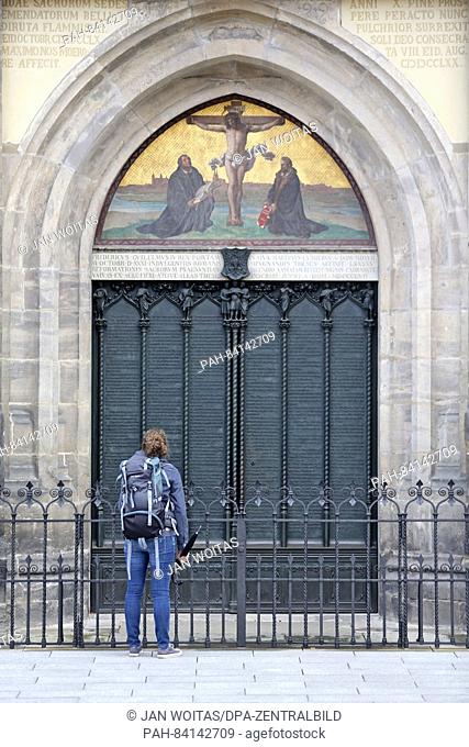 The door to the All Saints' Church Wittenberg with Martin Luther's 95 theses in Lutherstadt Wittenberg, Germany, 20 September 2016