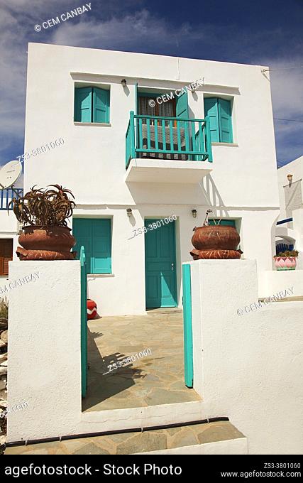 Traditional whitewashed house with balcony in Artemonas village, Sifnos Island, Cyclades Islands, Greek Islands, Greece, Europe