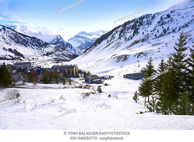 Candanchu skyline in Huesca on Pyrenees at Spain
