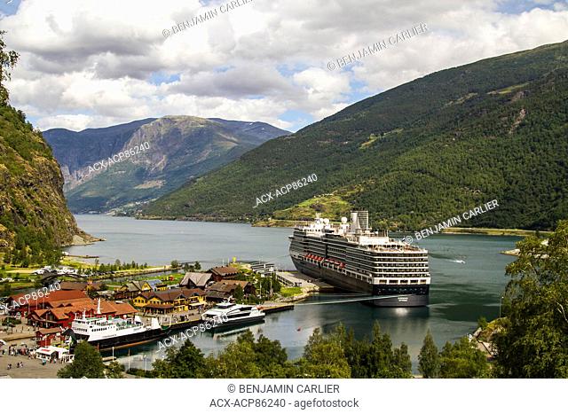 A cruise ship in the port of Flîm, Norway