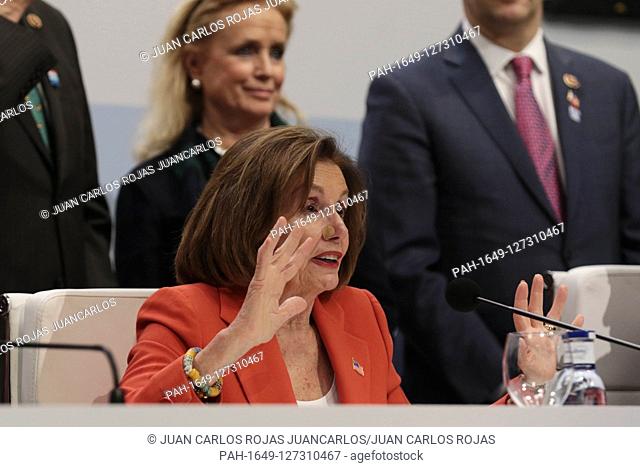 Madrid, Spain, 02/12/2019.- Nancy Pelosi heads the US delegation as a gesture against the environmental skepticism of US President Donald Tump press conference...