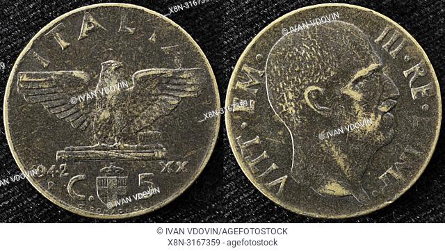 5 Centesimi coin, King Victor Emmanuel III, Italy, 1942