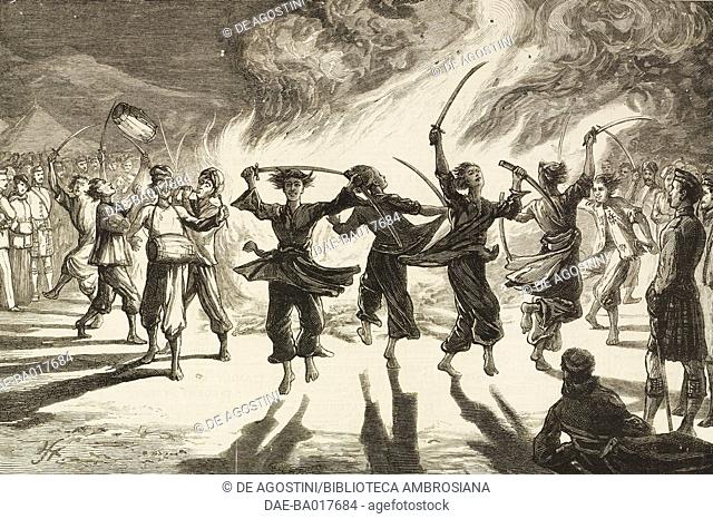 Khattak dance in the camp of the 72nd Highlanders, Kohat, Second Anglo-Afghan War, illustration from the magazine The Graphic, volume XIX, no 475, January 4
