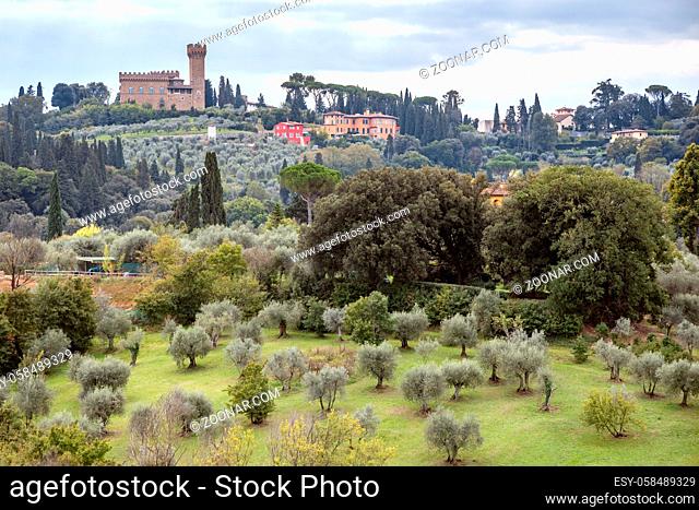 FLORENCE, TUSCANY/ITALY - OCTOBER 20 : View of the Tuscan countryside from Boboli Gardens Florence on October 20, 2019