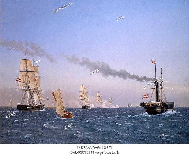 King Christian VIII aboard the royal ship to assisting in war maneuvers off Copenhagen, May 2, 1843, painting by Willem Christopher Eckersberg (1783-1853)