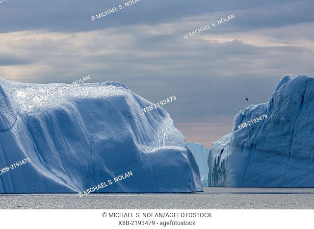Huge icebergs calved from the Ilulissat Glacier, a UNESCO World Heritage Site, Ilulissat, Greenland