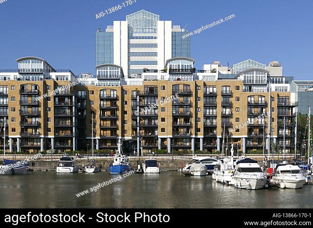 Luxury residential waterfront apartments at St Katherine's Dock, London, E1, England, UK