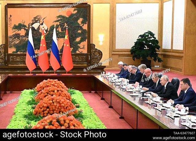 CHINA, BEIJING - OCTOBER 18, 2023: Russia's President Vladimir Putin (2nd R) takes part in talks with China at the Great Hall of the People