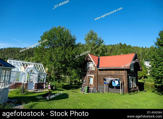 wooden cottage or stabbur in rural Norway