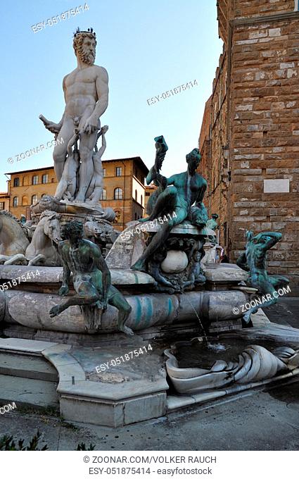 neptunbrunnen, brunnen, neptun, Florenz, skulptur, standbild, denkmal, toskana, italien, piazza, piazza della signora, platz