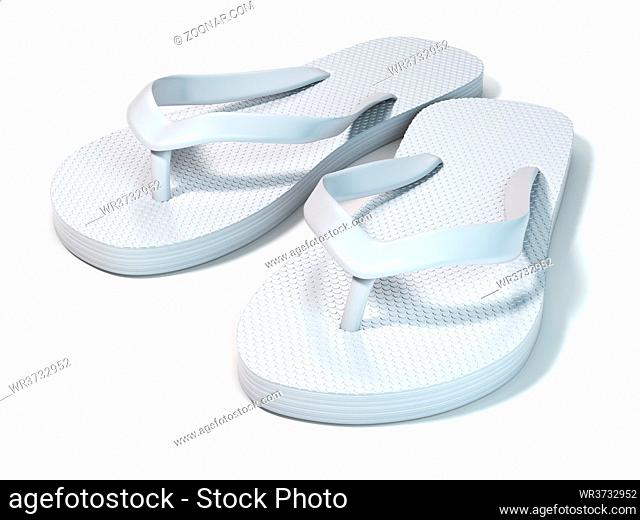 White flip flops isolated on white background. 3d illustration