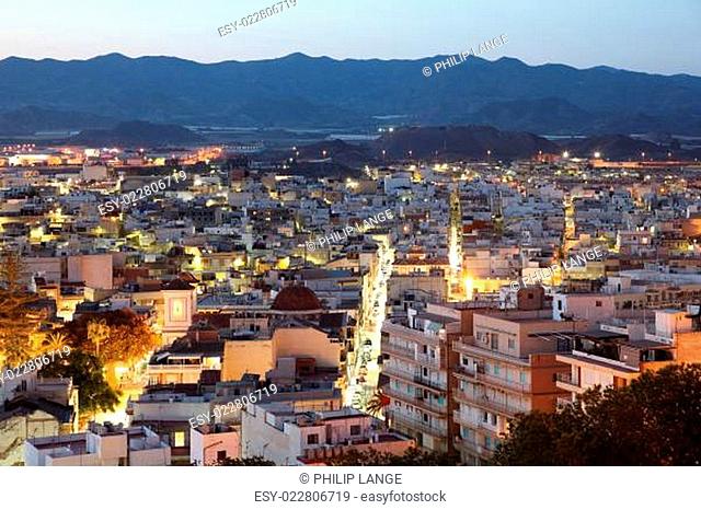 Mediterranean town Aguilas at night. Province of Murcia, Spain