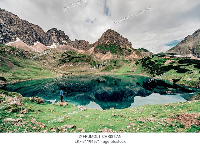 Hiker at Seebensee, Mieminger Gebirge, Tirol, austria, europe
