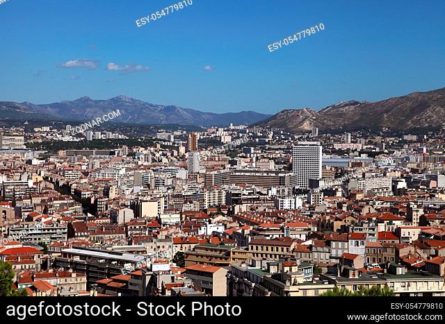 View of Marseille on the background of the hill, France