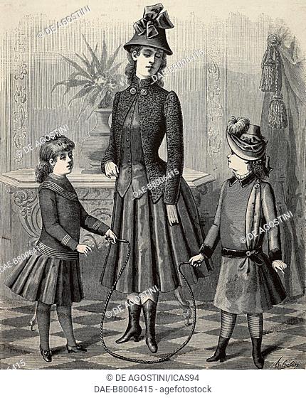 Dress for 4-6 year-old girl, dress for an 11-13 year-old girl, cape for a 5-7 year-old girl, designs by Grands Magasins du Louvre