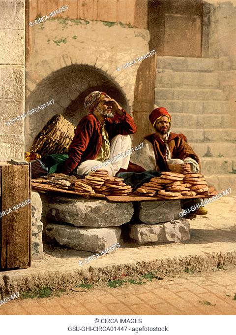 Bread Sellers, Jerusalem, Holy Land, Photochrome Print, circa 1900