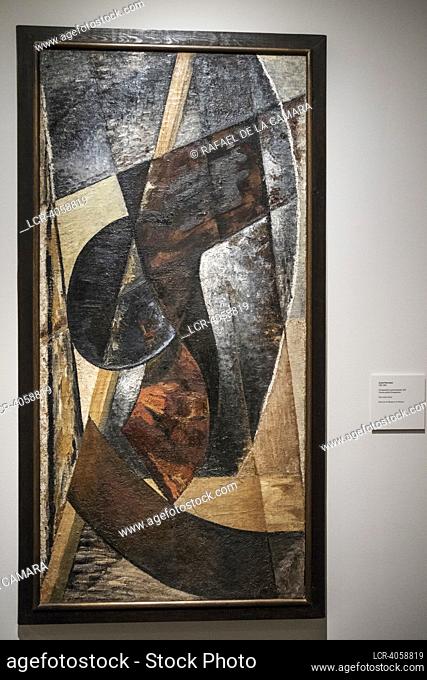 THE ARTIST ANATOL PETRYTSKYI WITH CONSTRUCTIVIST COMPOSITION AT EXHIBITION ""IN THE EYE OF THE HURRICANE"". VANGUARD IN UKRAINE