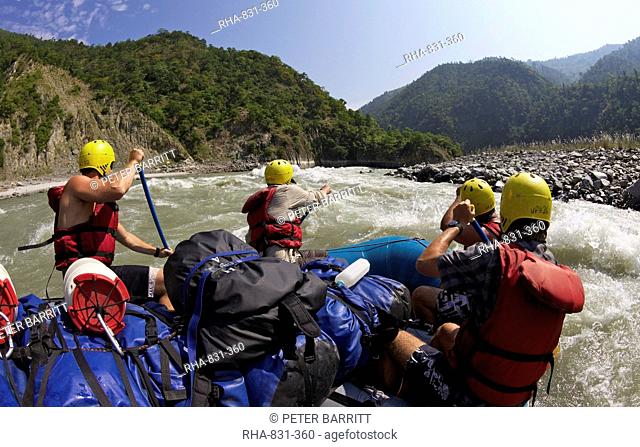 White-water rafting on Sun Kosi River, Nepal, Asia