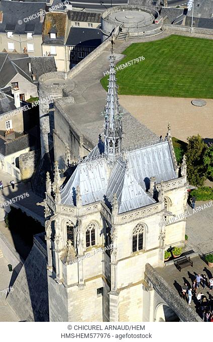 France, Indre et Loire, Loire valley listed as World Heritage by UNESCO, Amboise, the 15th century castle, St Hubert Chapel where Leonardo da Vinci is buried...
