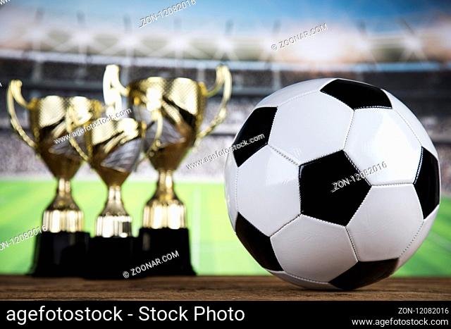 Winning trophy championship award, sport stadium background