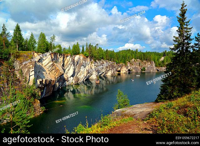Landscape with marble quarry in Ruskeala, Karelia, Russia