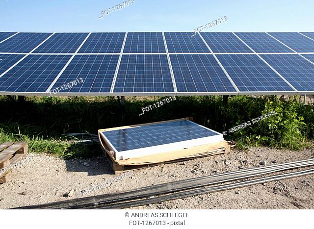 A solar panel station under construction