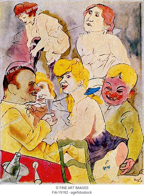 Birthday Party. Grosz, George (1893-1959). Colour lithograph. Expressionism. c. 1924. Private Collection. 62x49. Graphic arts. © VG-Bild-Kunst Bonn