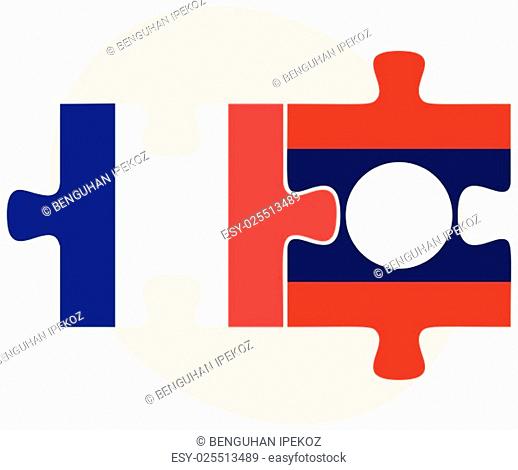 France and Laos Flags in puzzle isolated on white background