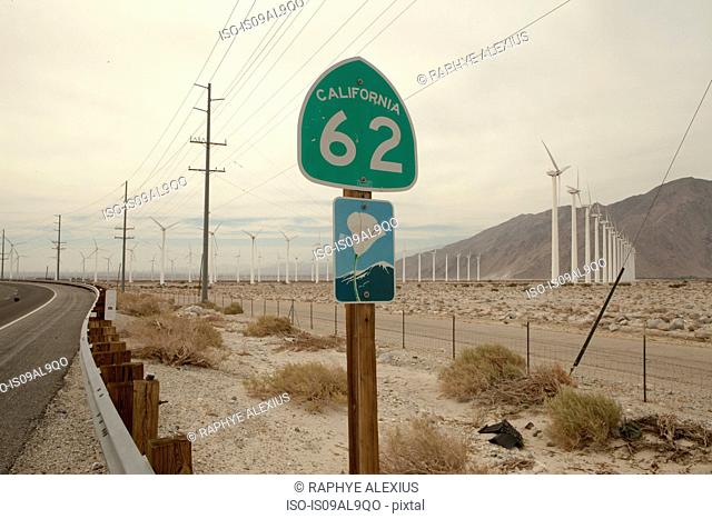 Highway and wind farm, California, USA