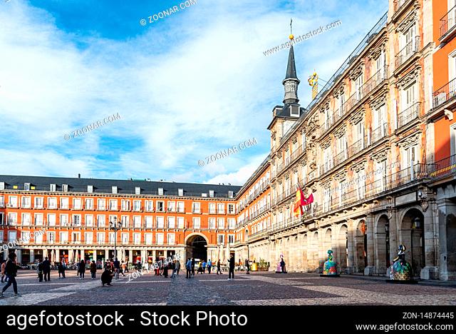 Madrid, Spain - November 1, 2019: Scenic view of Plaza Mayor Square in historic centre of Madrid