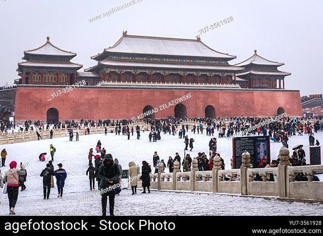 View on the Wumen - Meridian Gate, southern and largest gate to Forbidden City palace complex in central Beijing, China