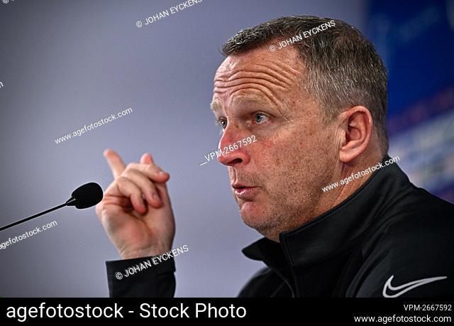Genk's head coach John van den Brom pictured during a press conference of Belgian soccer team KRC Genk, Friday 12 March 2021 in Genk