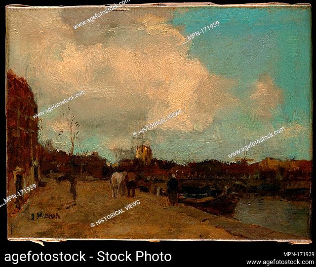 Canal Side. Artist: Jacob Maris (Dutch, The Hague 1837-1899 Karlsbad); Medium: Oil on canvas; Dimensions: 5 3/8 x 7 in. (13.7 x 17