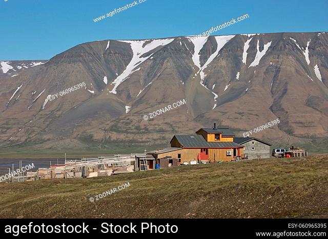 Traditional colorful wooden houses on a sunny day in Longyearbyen Svalbard