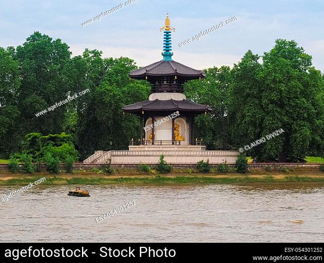 Japanese Buddhist Peace Pagoda temple in Battersea Park by the River Thames London in London, UK