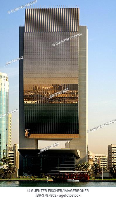 Headquarters of the National Bank of Dubai, NBD, at Dubai Creek in the Deira Quarter of Dubai, United Arab Emirates