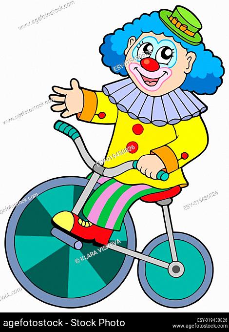 Cartoon clown riding bicycle