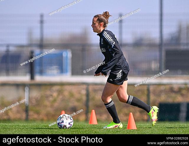 Belgium's Chloe Vande Velde pictured in action during a training session of the Belgium's national women's soccer team the Red Flames