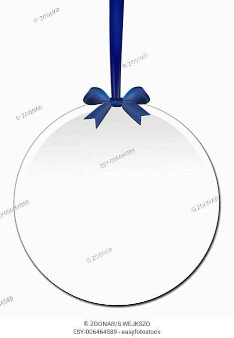 Decorative round with blue bow on a white background