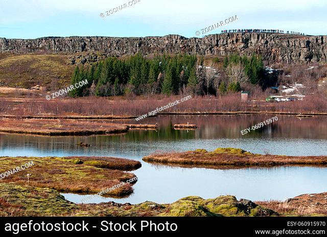 Small lakes at the famous Thingvellir national park, part of the golden circle trip in Iceland