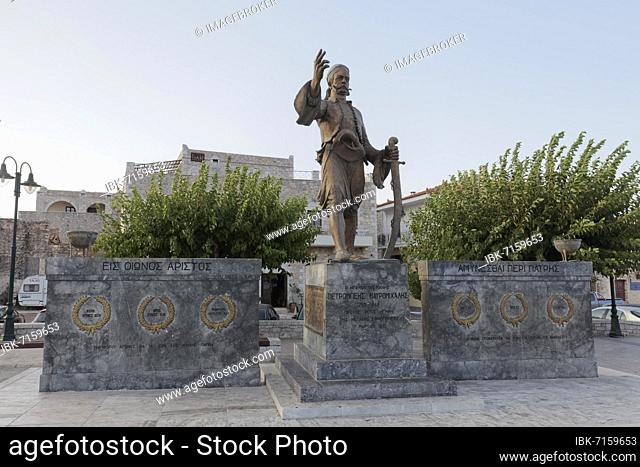 Freedom fighter Petros Mavromichalis, statue at Athanaton Square, Areopolis, Mani Peninsula, Laconia, Peloponnese, Greece, Europe