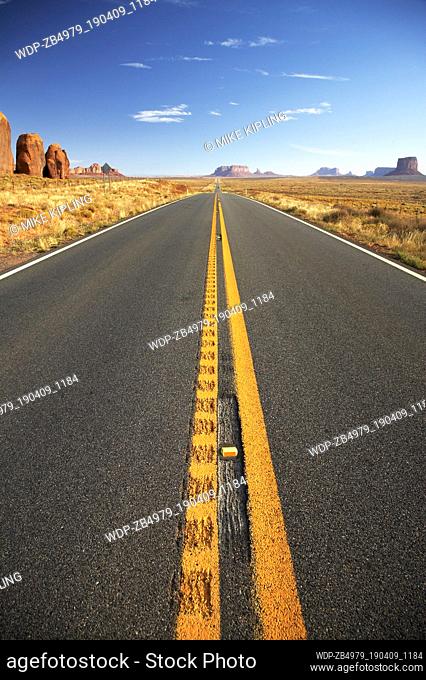 Highway US163 - straight road on border of Arizona and Utah USA Arizona Monument Valley