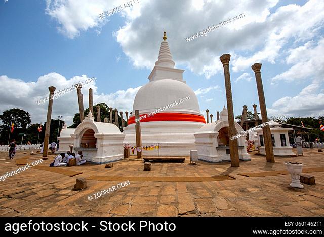 Anuradhapura, Sri Lanka - August 21, 2018: Ancient Buddhist Temple Thuparamaya, the earliest Dagoba to be constructed in the island